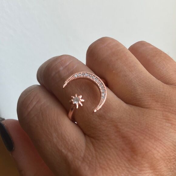 The Starry Night Sterling Silver adjustable ring w rose gold plating - Picture 3 of 5